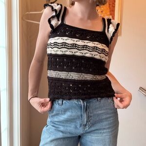 Black and White Striped Women's Top